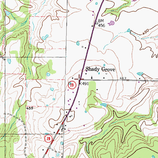 Topographic Map of Shady Grove, TX