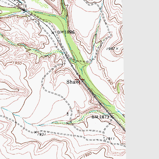 Topographic Map of Shaw, TX