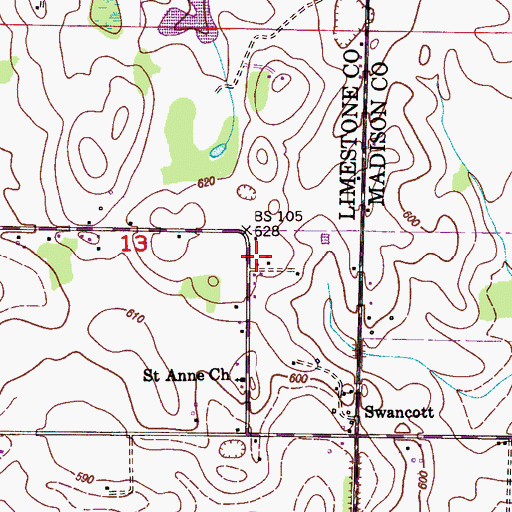 Topographic Map of Swancott Church, AL