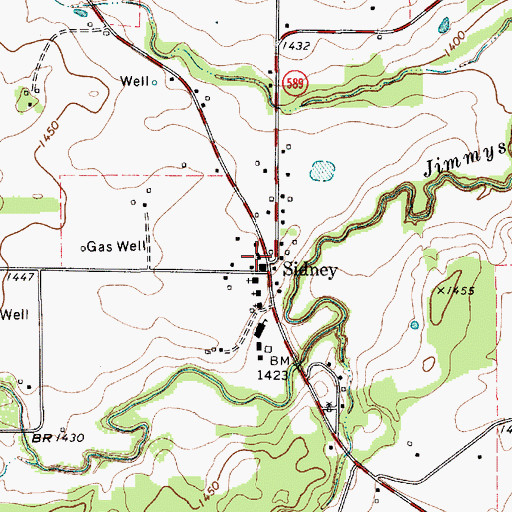 Topographic Map of Sidney, TX