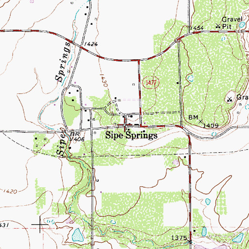 Topographic Map of Sipe Springs, TX