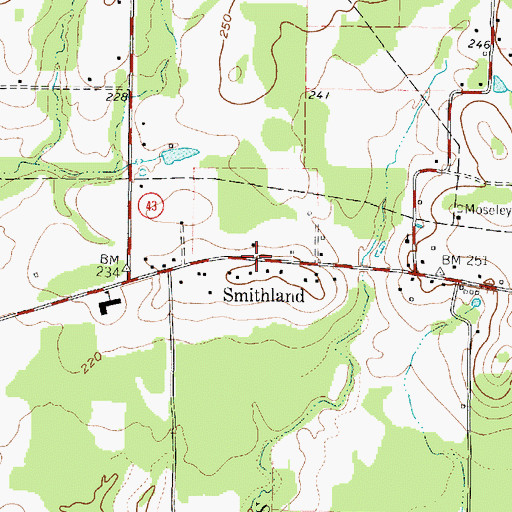 Topographic Map of Smithland, TX