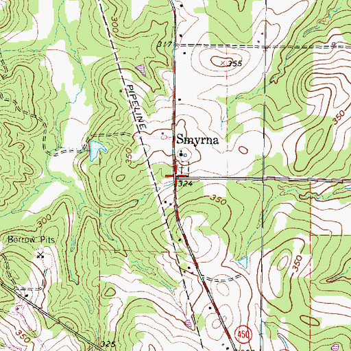 Topographic Map of Smyrna, TX