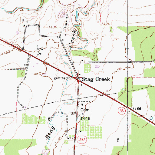 Topographic Map of Stag Creek, TX