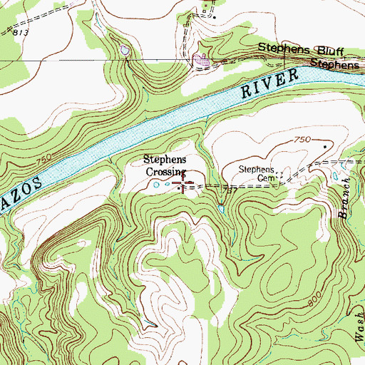 Topographic Map of Stephens Crossing, TX