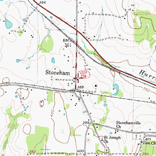 Topographic Map of Stoneham, TX