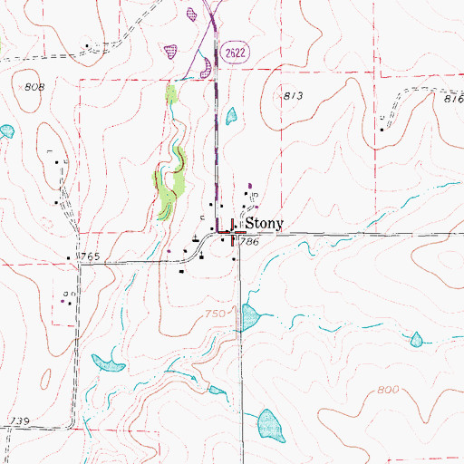 Topographic Map of Stony, TX