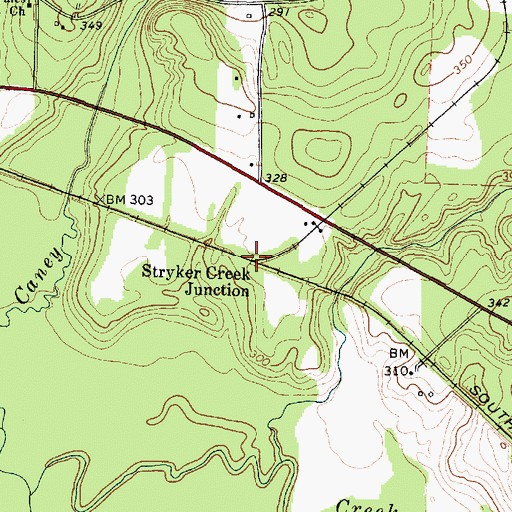 Topographic Map of Stryker Creek Junction, TX