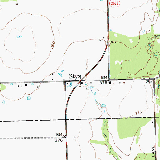 Topographic Map of Styx, TX
