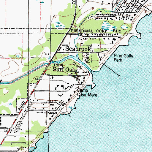 Topographic Map of Surf Oaks, TX