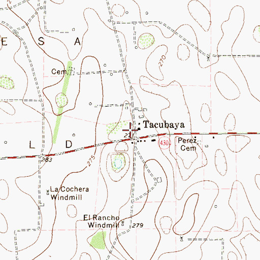 Topographic Map of Tacubaya, TX