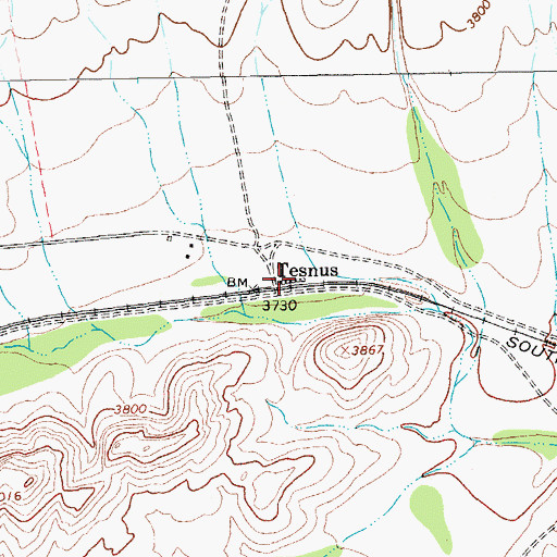 Topographic Map of Tesnus, TX