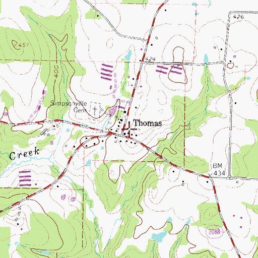 Topographic Map of Thomas, TX