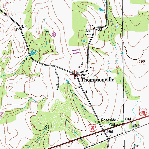 Topographic Map of Thompsonville, TX