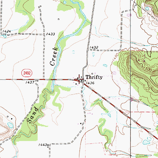 Topographic Map of Thrifty, TX