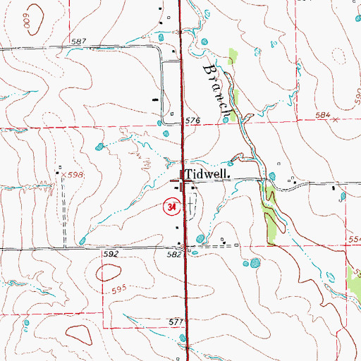 Topographic Map of Tidwell, TX