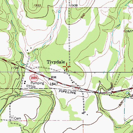 Topographic Map of Tivydale, TX