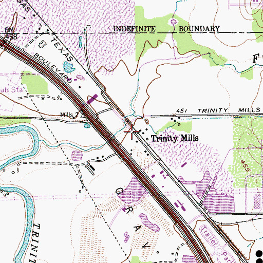 Topographic Map of Trinity Mills, TX
