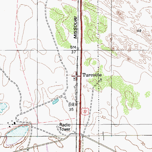 Topographic Map of Turcotte, TX