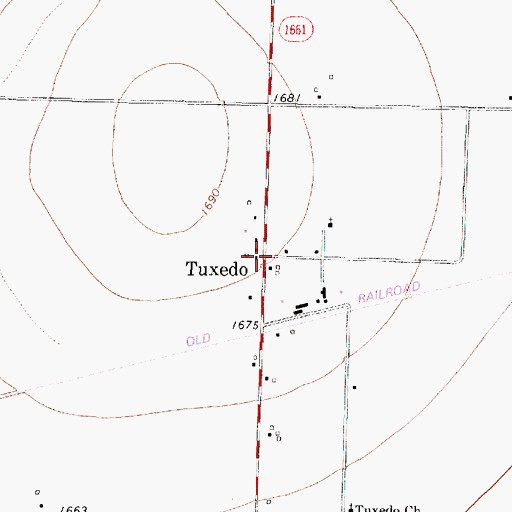 Topographic Map of Tuxedo, TX