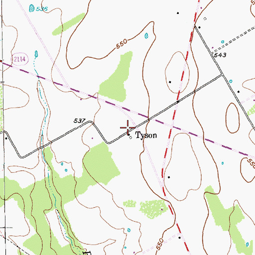 Topographic Map of Tyson, TX