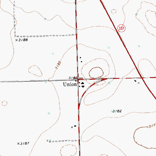 Topographic Map of Union, TX