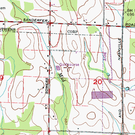 Topographic Map of Woodland Golf Club, AL