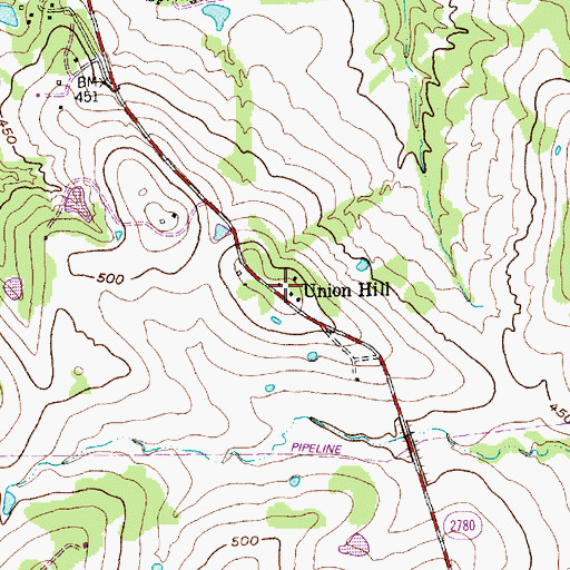 Topographic Map of Union Hill, TX