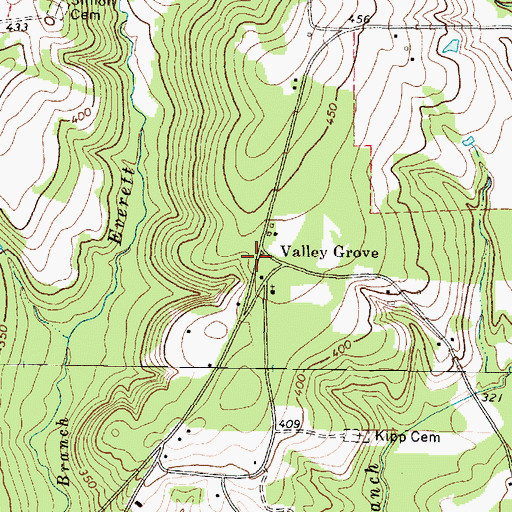 Topographic Map of Valley Grove, TX