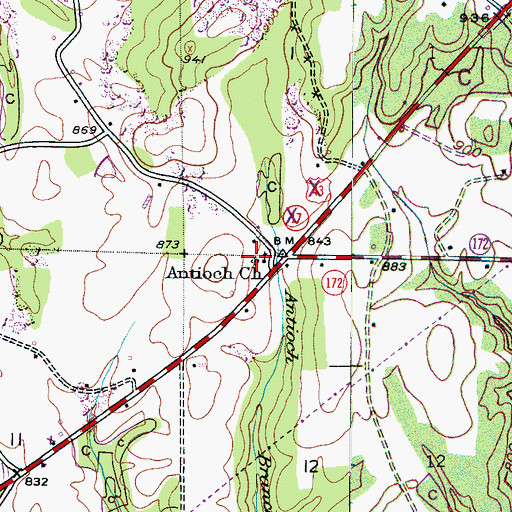 Topographic Map of Antioch Cemetery, AL