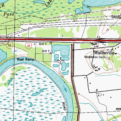 Topographic Map of Wallisville, TX
