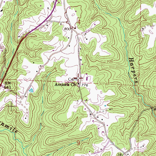Topographic Map of Antioch Cemetery, AL