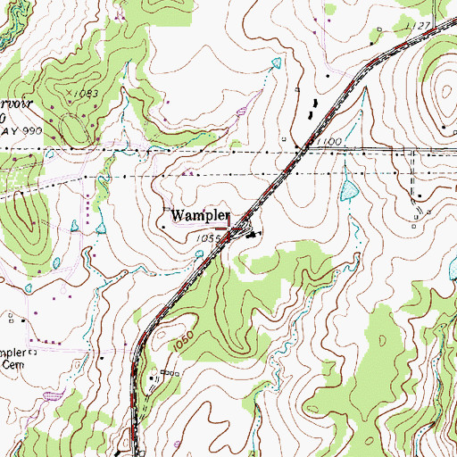 Topographic Map of Wampler, TX