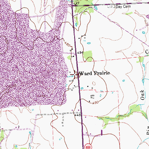 Topographic Map of Ward Prairie, TX