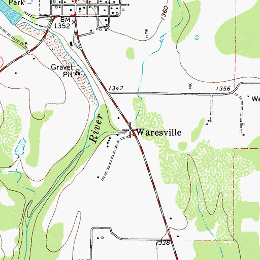Topographic Map of Waresville, TX