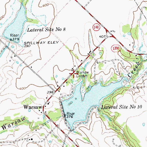 Topographic Map of Warsaw Center, TX
