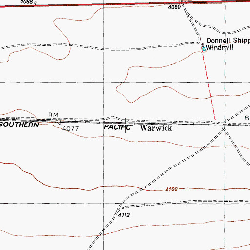Topographic Map of Warwick, TX