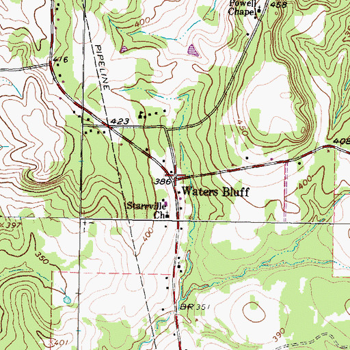 Topographic Map of Waters Bluff, TX