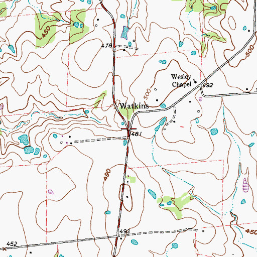 Topographic Map of Watkins, TX