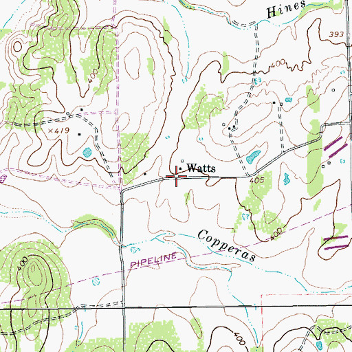 Topographic Map of Watts, TX