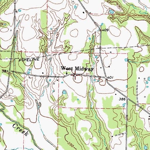 Topographic Map of West Midway, TX