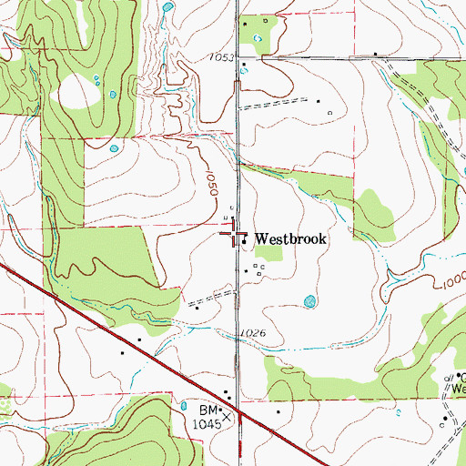 Topographic Map of Westbrook, TX