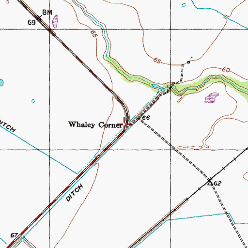 Topographic Map of Whaley Corner, TX