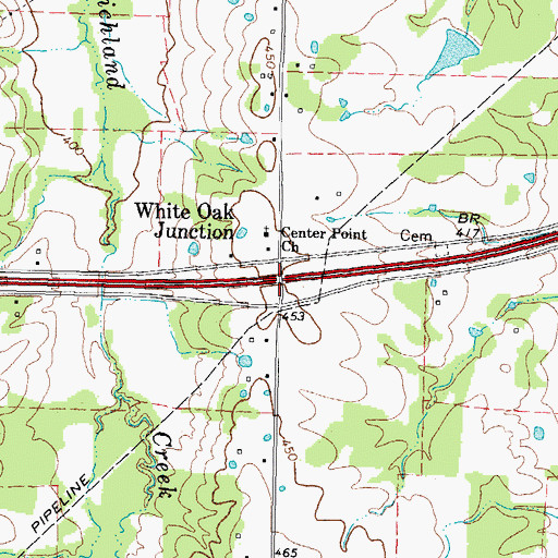 Topographic Map of White Oak Junction, TX