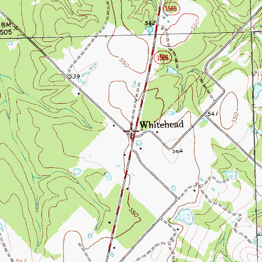 Topographic Map of Whitehead, TX