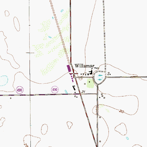 Topographic Map of Willamar, TX