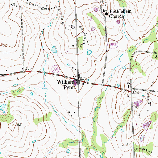Topographic Map of William Penn, TX