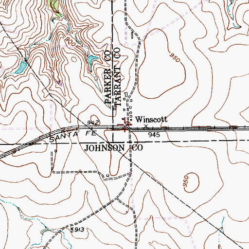 Topographic Map of Winscott, TX