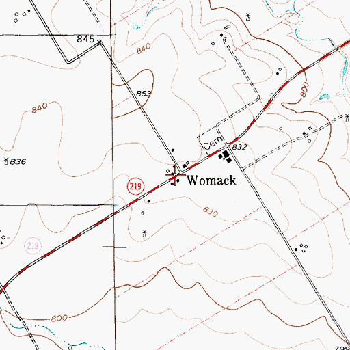 Topographic Map of Womack, TX