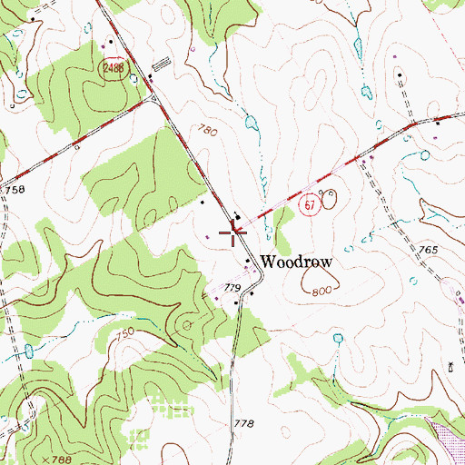 Topographic Map of Woodrow, TX